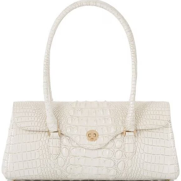 NWT Brahmin Dayan Coconut Milk Melbourne Croc Leather Satchel Cream Off White - Picture 1 of 14